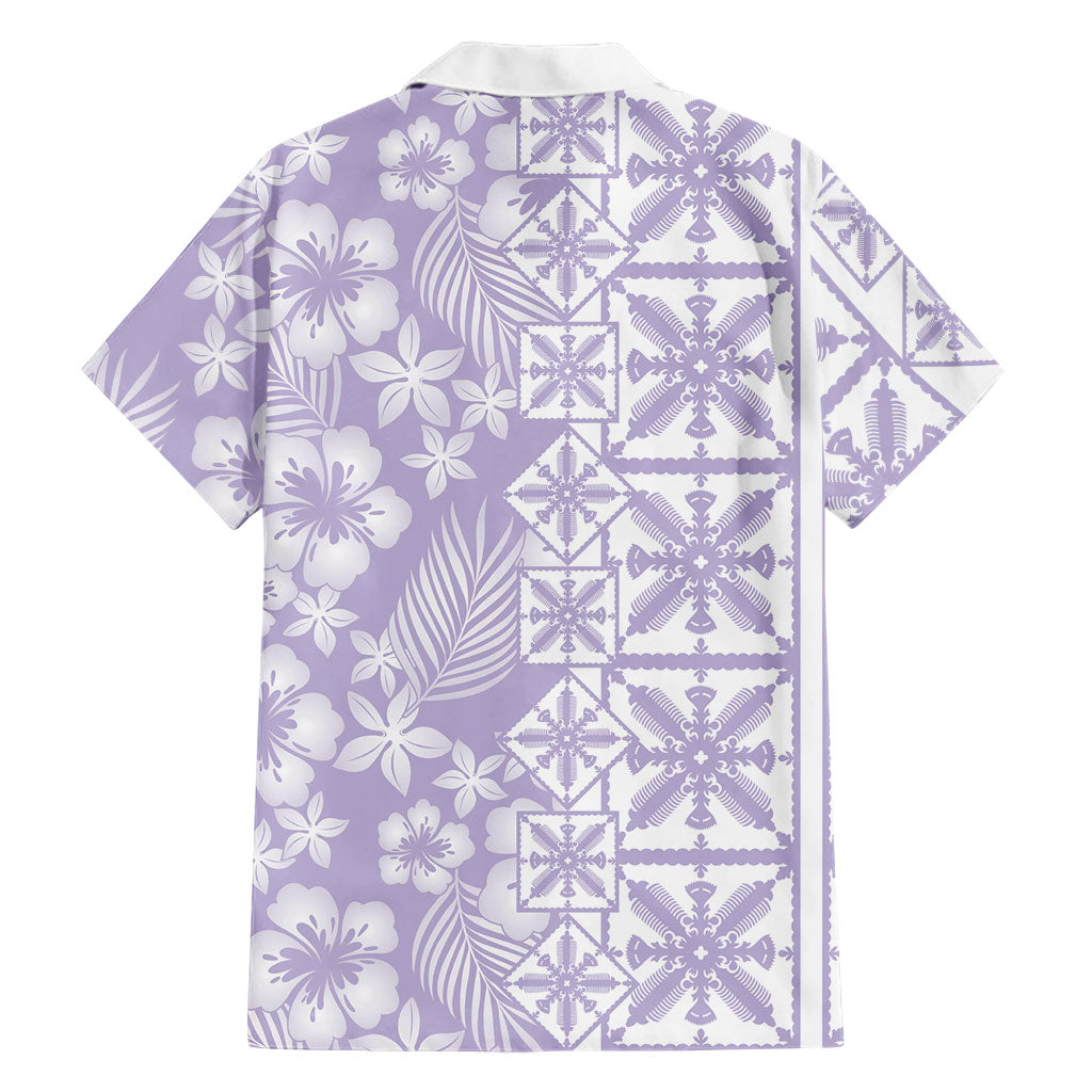 Pastel Purple Kahili Quilt Hawaii Family Matching Off Shoulder Short Dress and Hawaiian Shirt Tropical Flower Seamless Half Style LT14 - Polynesian Pride