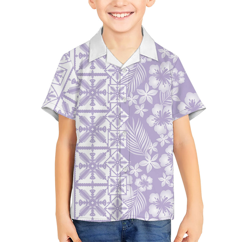 Pastel Purple Kahili Quilt Hawaii Family Matching Short Sleeve Bodycon Dress and Hawaiian Shirt Tropical Flower Seamless Half Style LT14 Son's Shirt Purple - Polynesian Pride