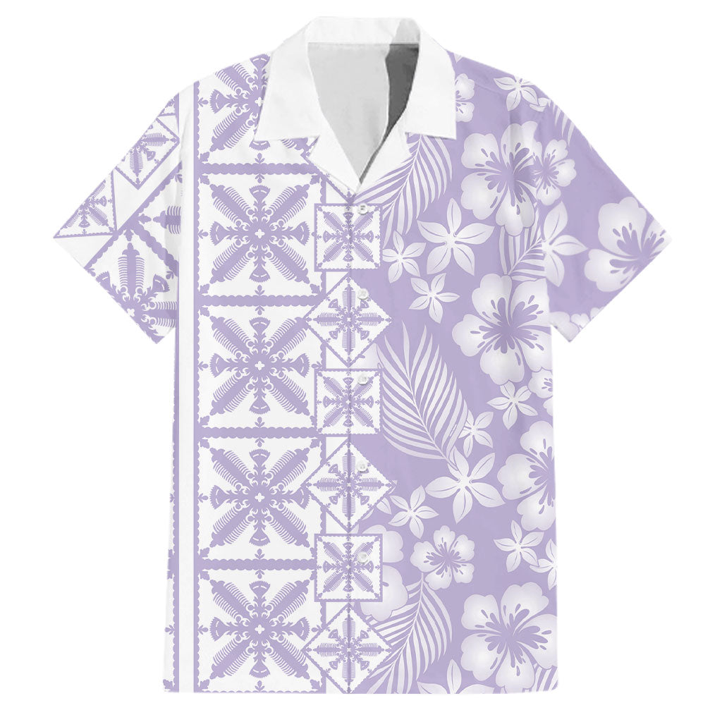 Pastel Purple Kahili Quilt Hawaii Family Matching Summer Maxi Dress and Hawaiian Shirt Tropical Flower Seamless Half Style LT14 Dad's Shirt - Short Sleeve Purple - Polynesian Pride