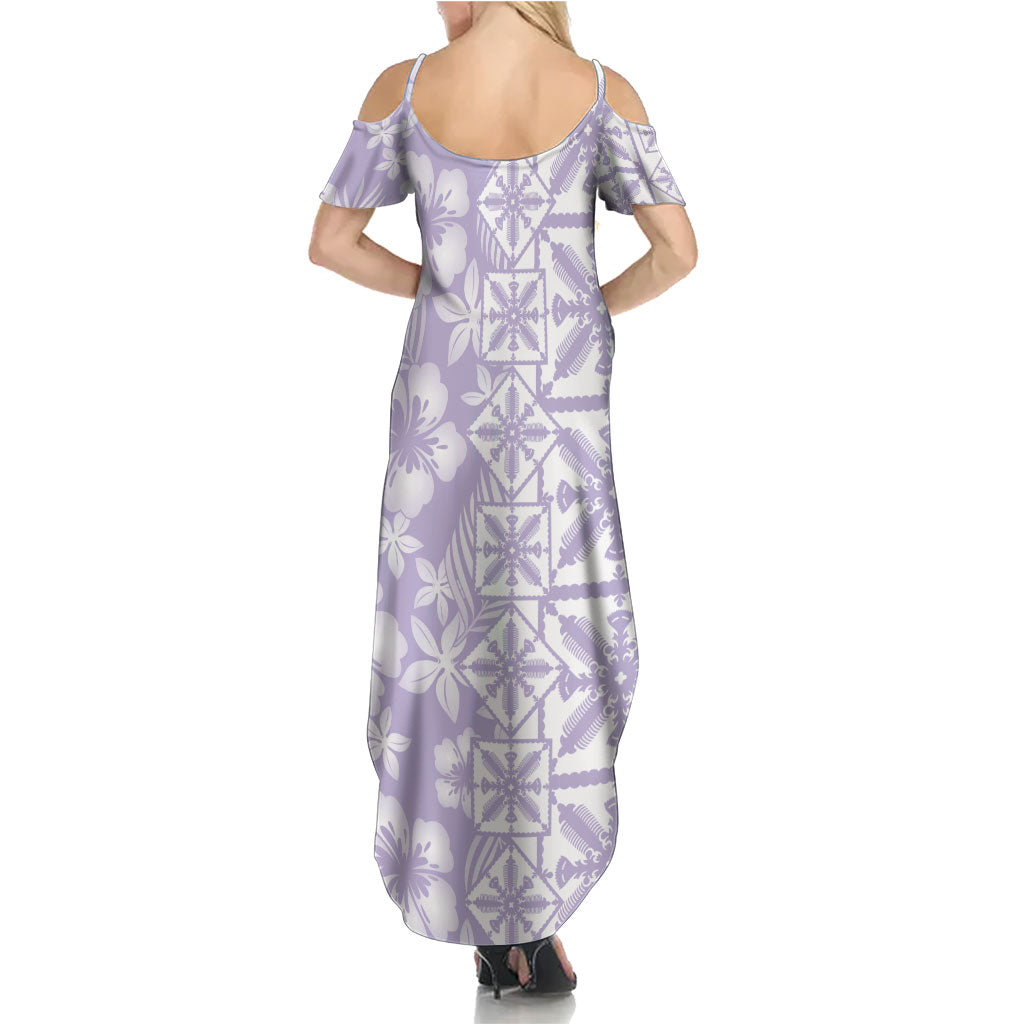 Pastel Purple Kahili Quilt Hawaii Family Matching Summer Maxi Dress and Hawaiian Shirt Tropical Flower Seamless Half Style LT14 - Polynesian Pride