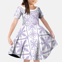 Pastel Purple Kahili Quilt Hawaii Family Matching Tank Maxi Dress and Hawaiian Shirt Tropical Flower Seamless Half Style LT14 Daughter's Dress Purple - Polynesian Pride