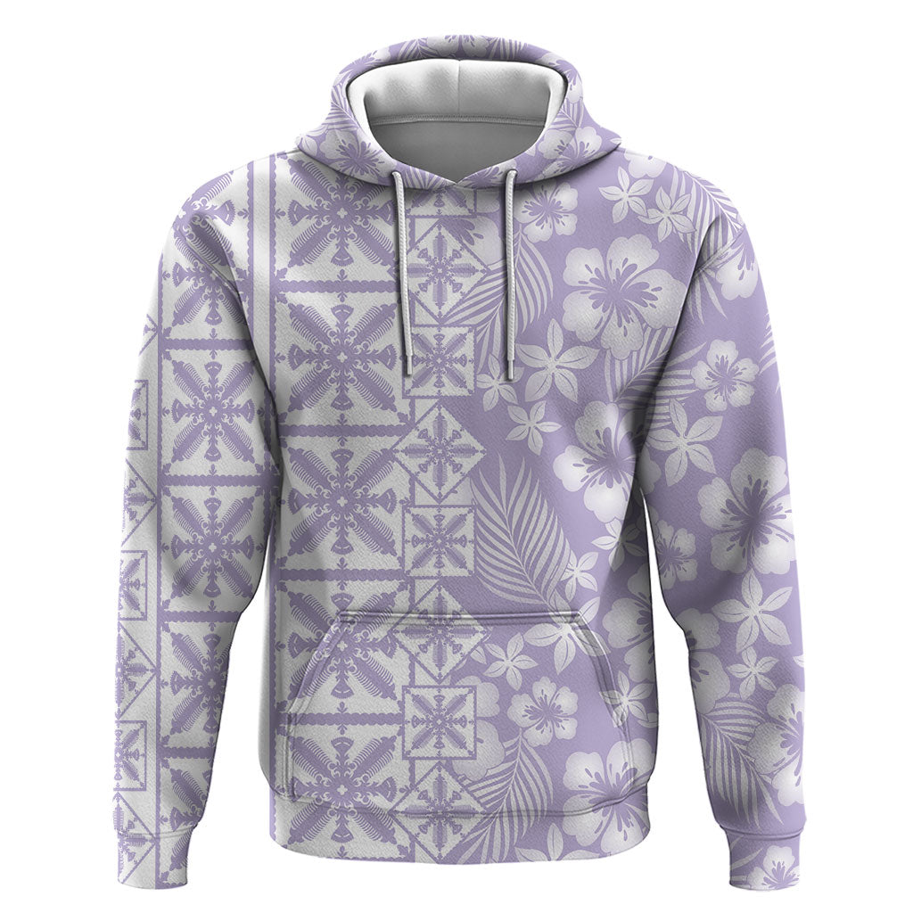 Pastel Purple Kahili Quilt Hawaii Hoodie Tropical Flower Seamless Half Style LT14 Pullover Hoodie Purple - Polynesian Pride