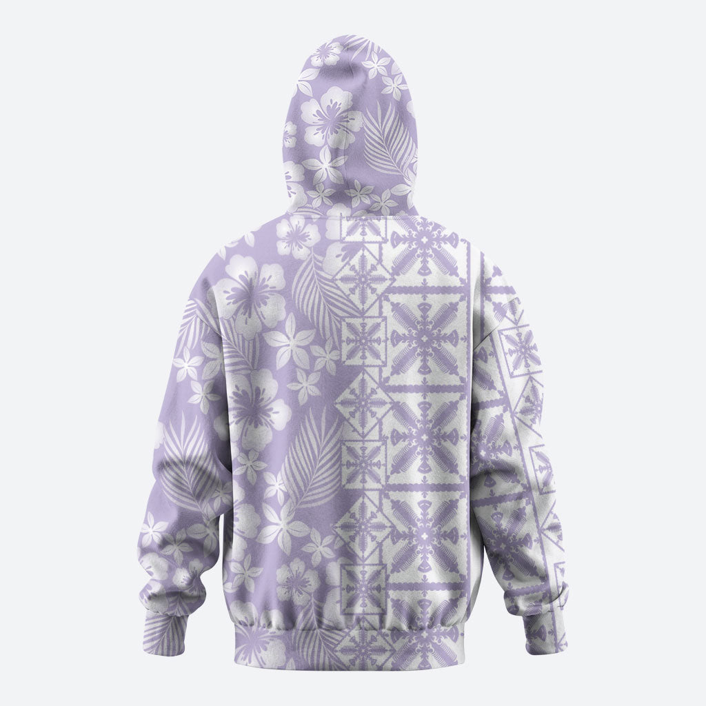 Pastel Purple Kahili Quilt Hawaii Hoodie Tropical Flower Seamless Half Style