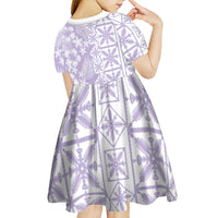 Pastel Purple Kahili Quilt Hawaii Kid Short Sleeve Dress Tropical Flower Seamless Half Style