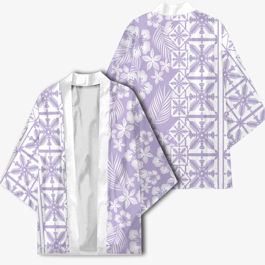 Pastel Purple Kahili Quilt Hawaii Kimono Tropical Flower Seamless Half Style