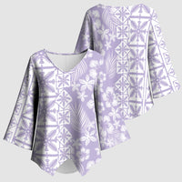 Pastel Purple Kahili Quilt Hawaii Kimono Sleeve Blouse Tropical Flower Seamless Half Style