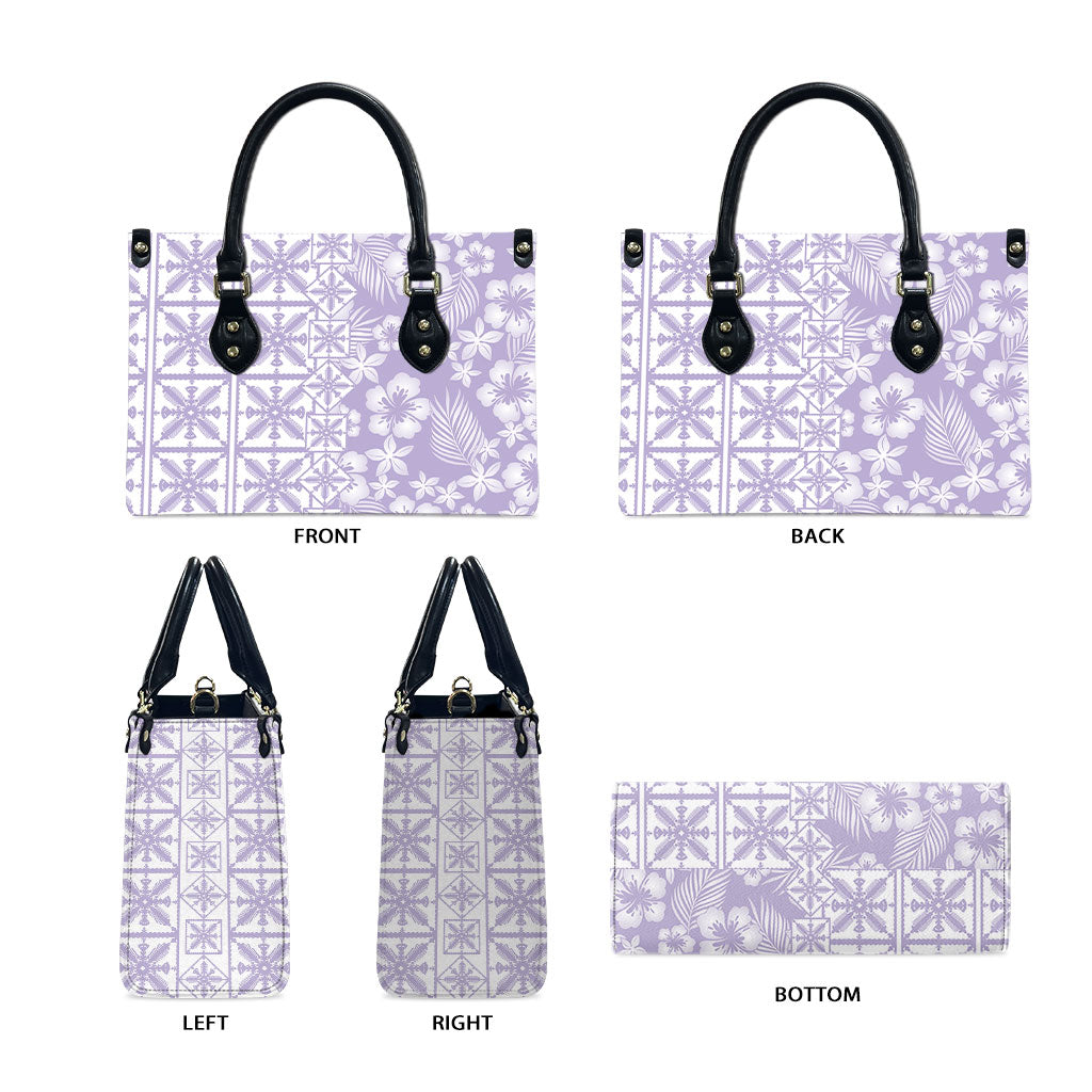 Pastel Purple Kahili Quilt Hawaii Leather Bag Tropical Flower Seamless Half Style