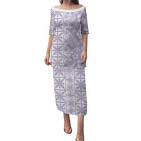 Pastel Purple Kahili Quilt Hawaii Puletasi Tropical Flower Seamless Half Style