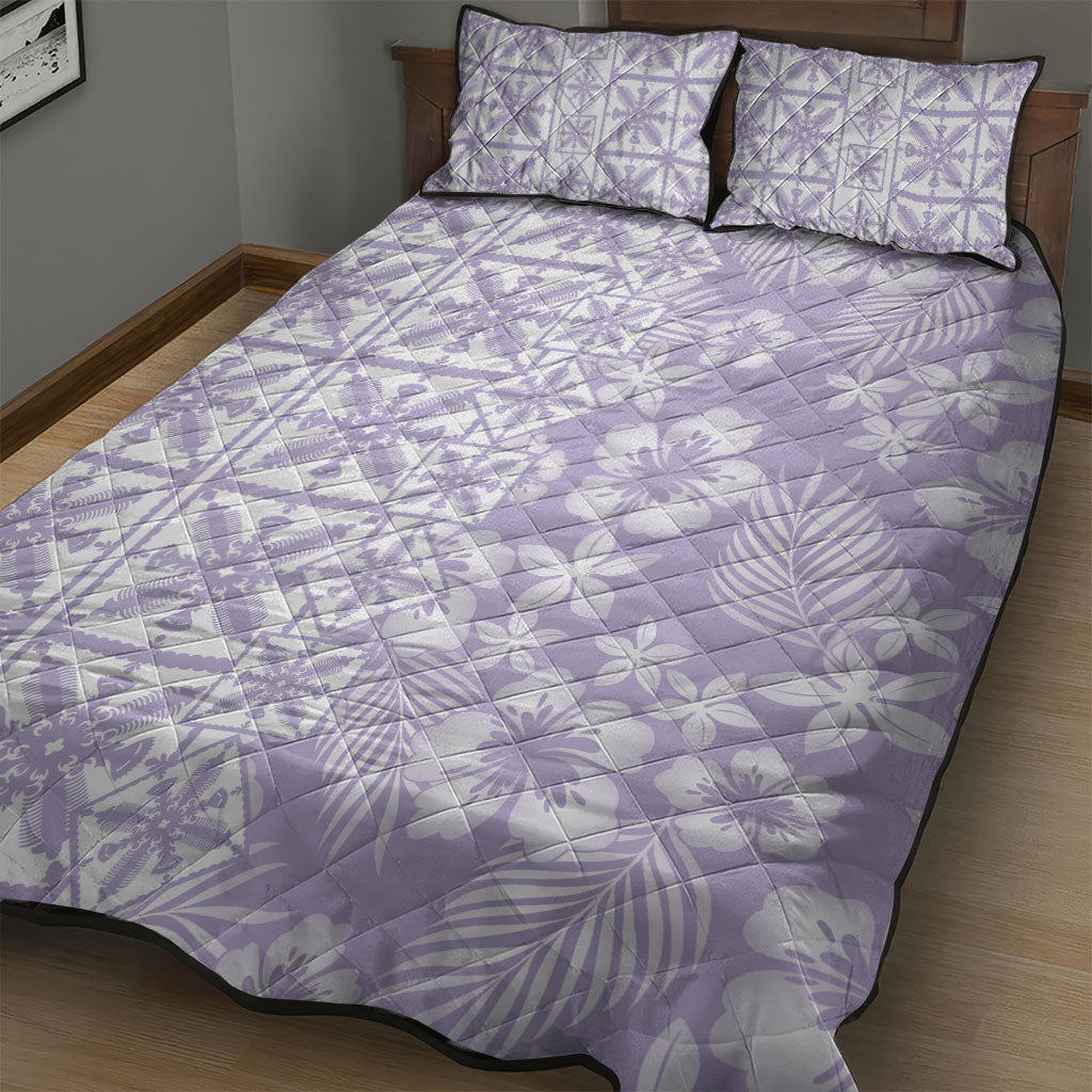 Pastel Purple Kahili Quilt Hawaii Quilt Bed Set Tropical Flower Seamless Half Style