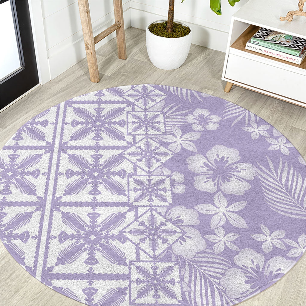 Pastel Purple Kahili Quilt Hawaii Round Carpet Tropical Flower Seamless Half Style