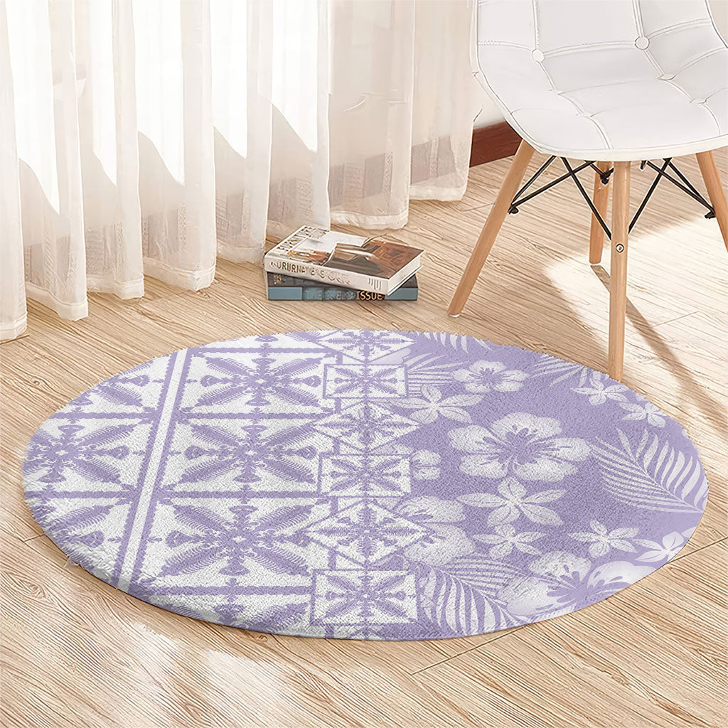 Pastel Purple Kahili Quilt Hawaii Round Carpet Tropical Flower Seamless Half Style
