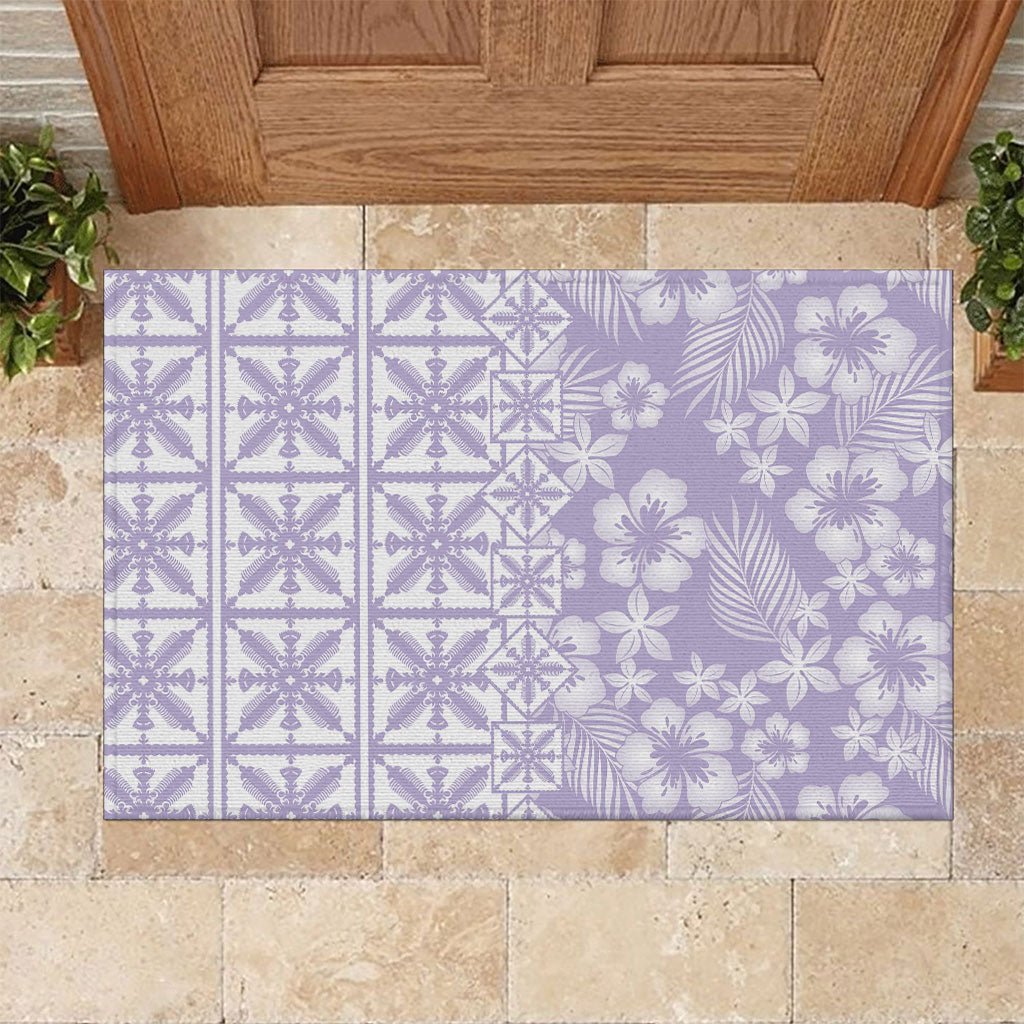 Pastel Purple Kahili Quilt Hawaii Rubber Doormat Tropical Flower Seamless Half Style