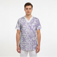 Pastel Purple Kahili Quilt Hawaii Scrub Top Tropical Flower Seamless Half Style