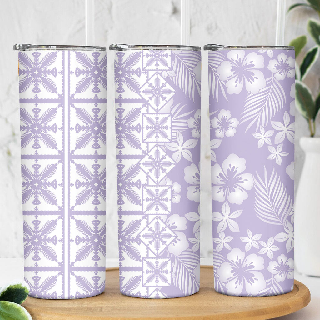 Pastel Purple Kahili Quilt Hawaii Skinny Tumbler Tropical Flower Seamless Half Style LT14 - Polynesian Pride