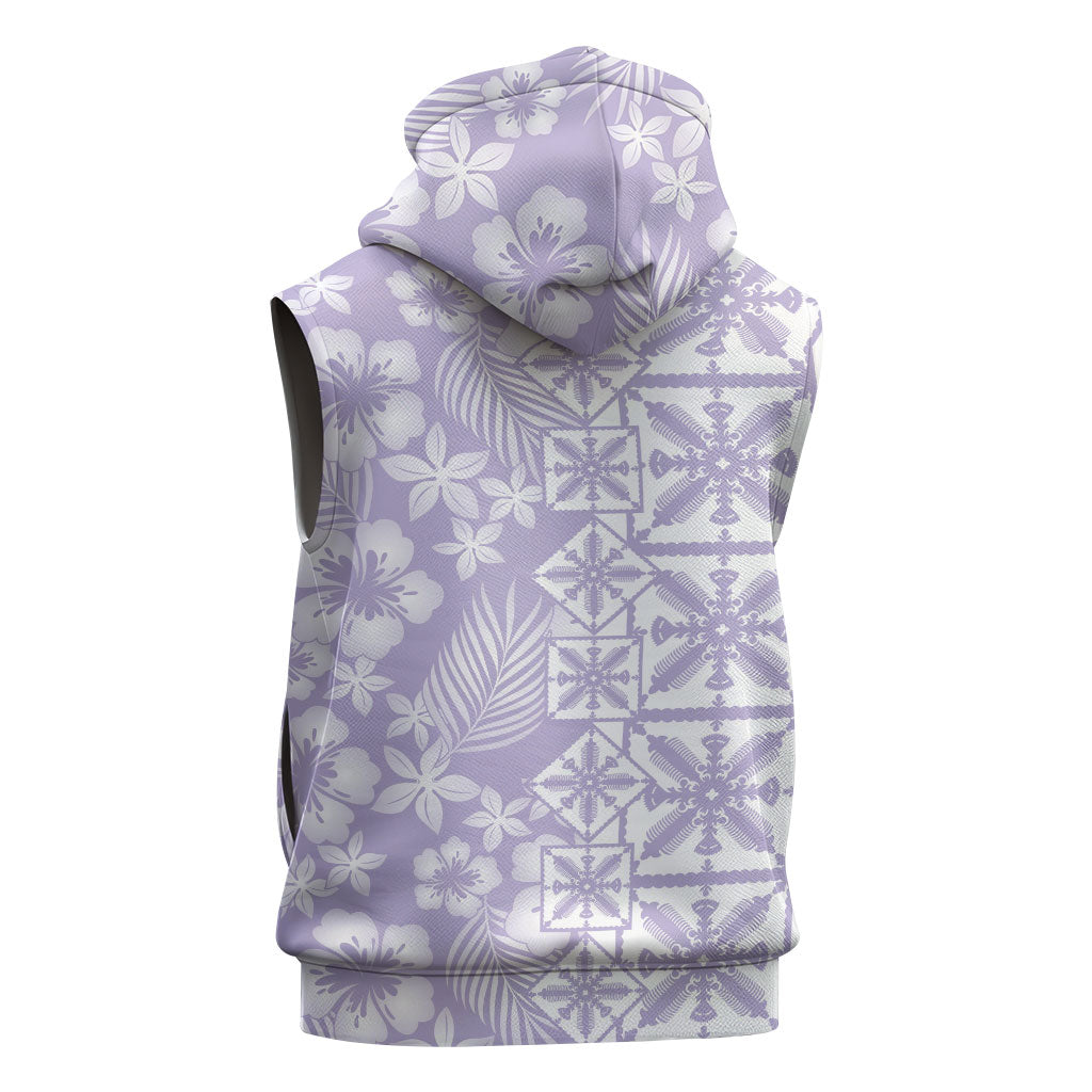 Pastel Purple Kahili Quilt Hawaii Sleeveless Zip Hoodie Tropical Flower Seamless Half Style