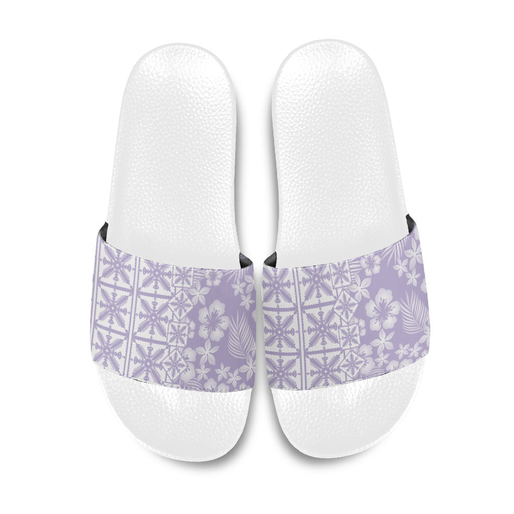 Pastel Purple Kahili Quilt Hawaii Slide Sandals Tropical Flower Seamless Half Style