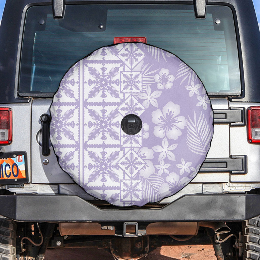 Pastel Purple Kahili Quilt Hawaii Spare Tire Cover Tropical Flower Seamless Half Style
