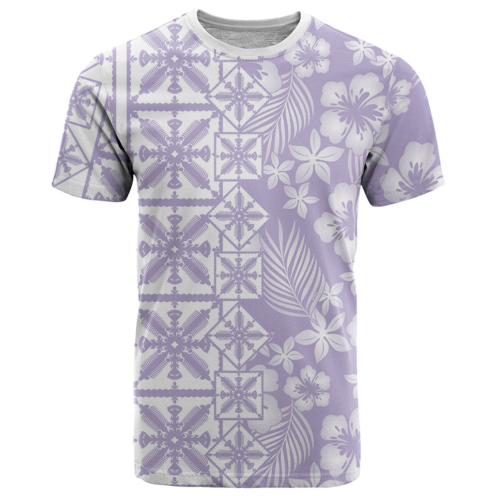 Pastel Purple Kahili Quilt Hawaii T Shirt Tropical Flower Seamless Half Style
