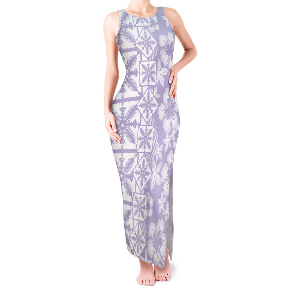 Pastel Purple Kahili Quilt Hawaii Tank Maxi Dress Tropical Flower Seamless Half Style