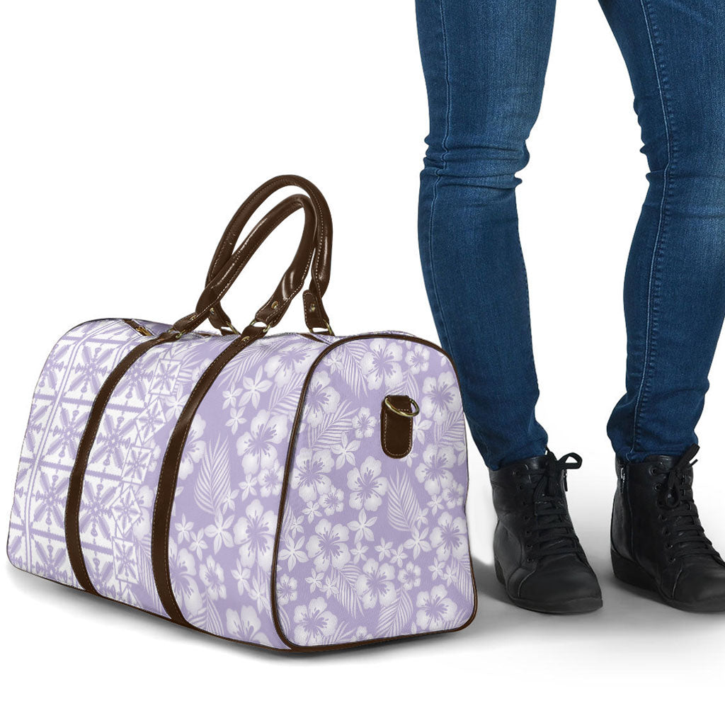 Pastel Purple Kahili Quilt Hawaii Travel Bag Tropical Flower Seamless Half Style