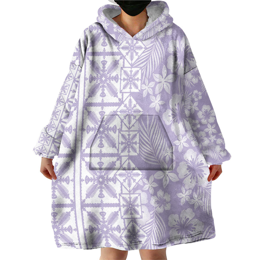 Pastel Purple Kahili Quilt Hawaii Wearable Blanket Hoodie Tropical Flower Seamless Half Style