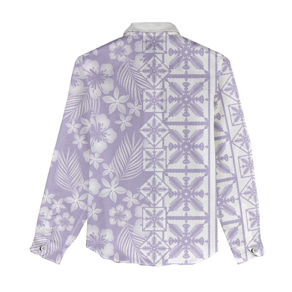Pastel Purple Kahili Quilt Hawaii Women Casual Shirt Tropical Flower Seamless Half Style LT14 - Polynesian Pride