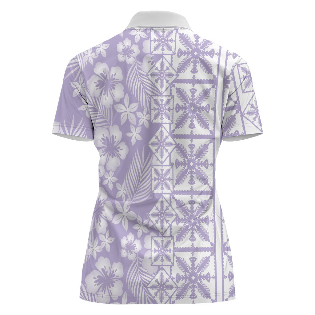 Pastel Purple Kahili Quilt Hawaii Women Polo Shirt Tropical Flower Seamless Half Style LT14 - Polynesian Pride