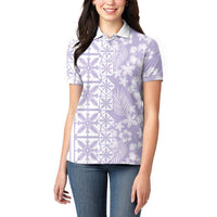 Pastel Purple Kahili Quilt Hawaii Women Polo Shirt Tropical Flower Seamless Half Style LT14 - Polynesian Pride