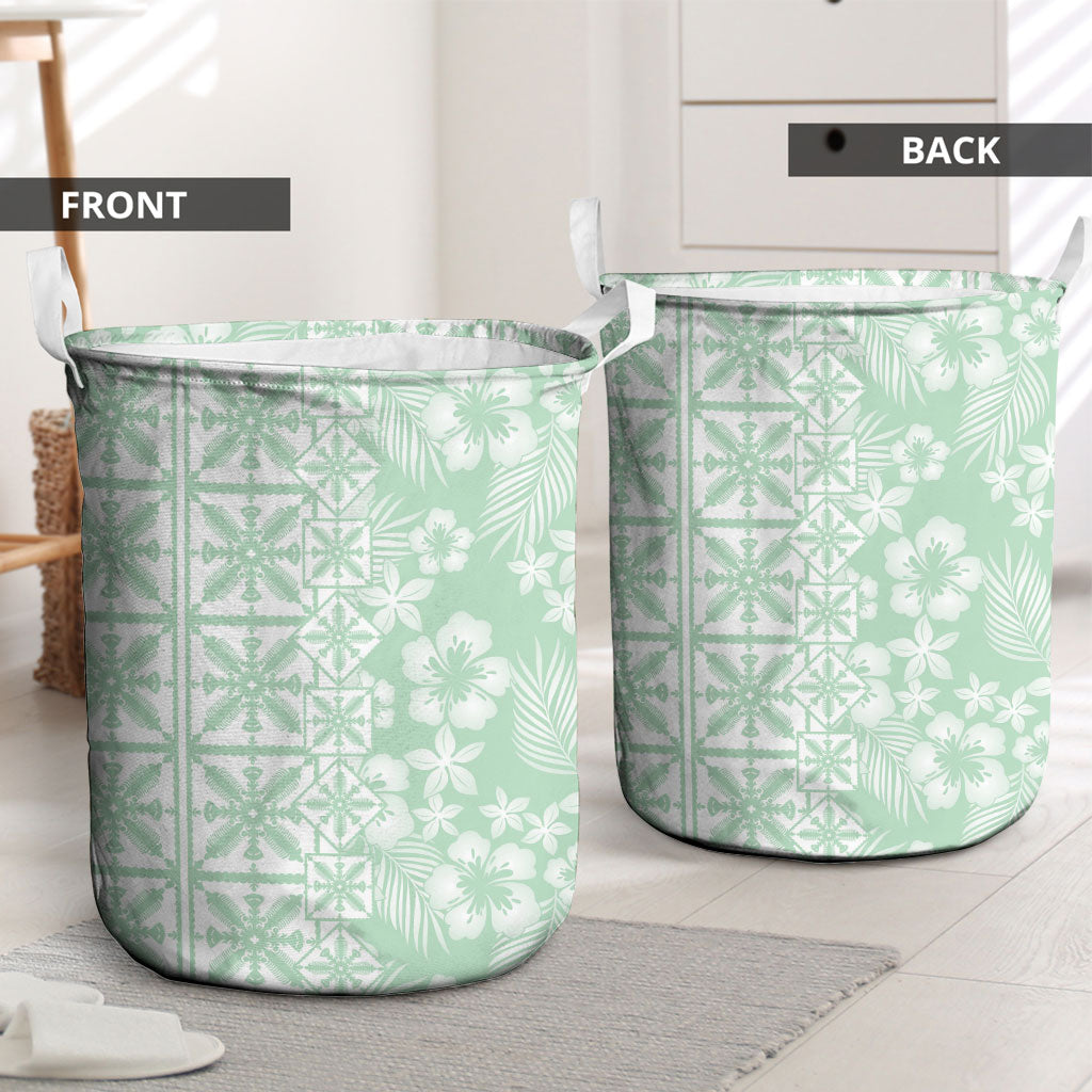 Pastel Green Kahili Quilt Hawaii Laundry Basket Tropical Flower Seamless Half Style