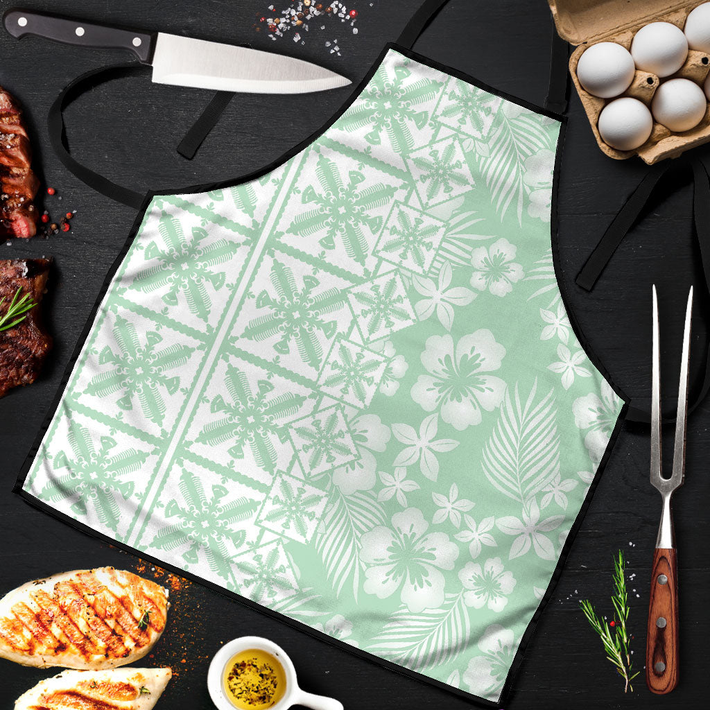 Pastel Green Kahili Quilt Hawaii Apron Tropical Flower Seamless Half Style