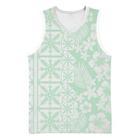 Pastel Green Kahili Quilt Hawaii Basketball Jersey Tropical Flower Seamless Half Style