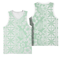 Pastel Green Kahili Quilt Hawaii Basketball Jersey Tropical Flower Seamless Half Style