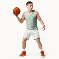 Pastel Green Kahili Quilt Hawaii Basketball Jersey Tropical Flower Seamless Half Style