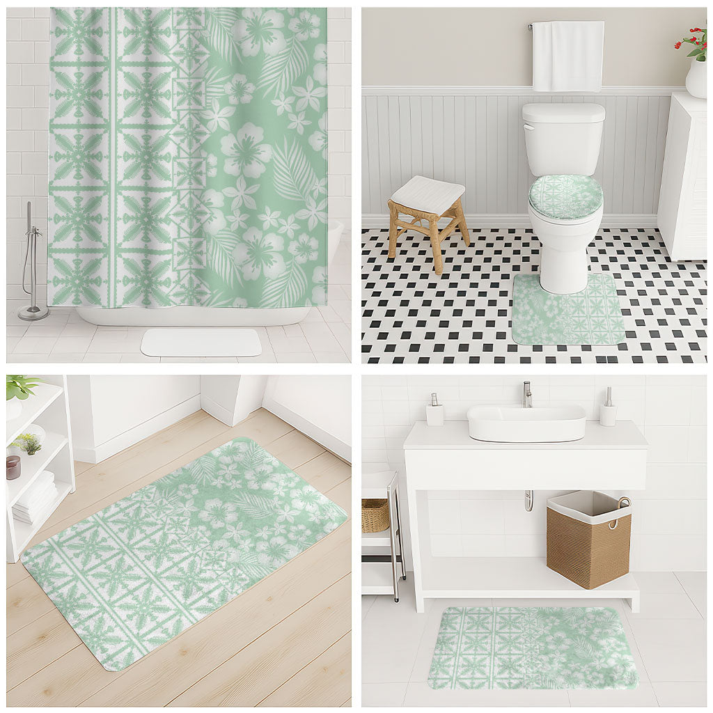 Pastel Green Kahili Quilt Hawaii Bathroom Set Tropical Flower Seamless Half Style