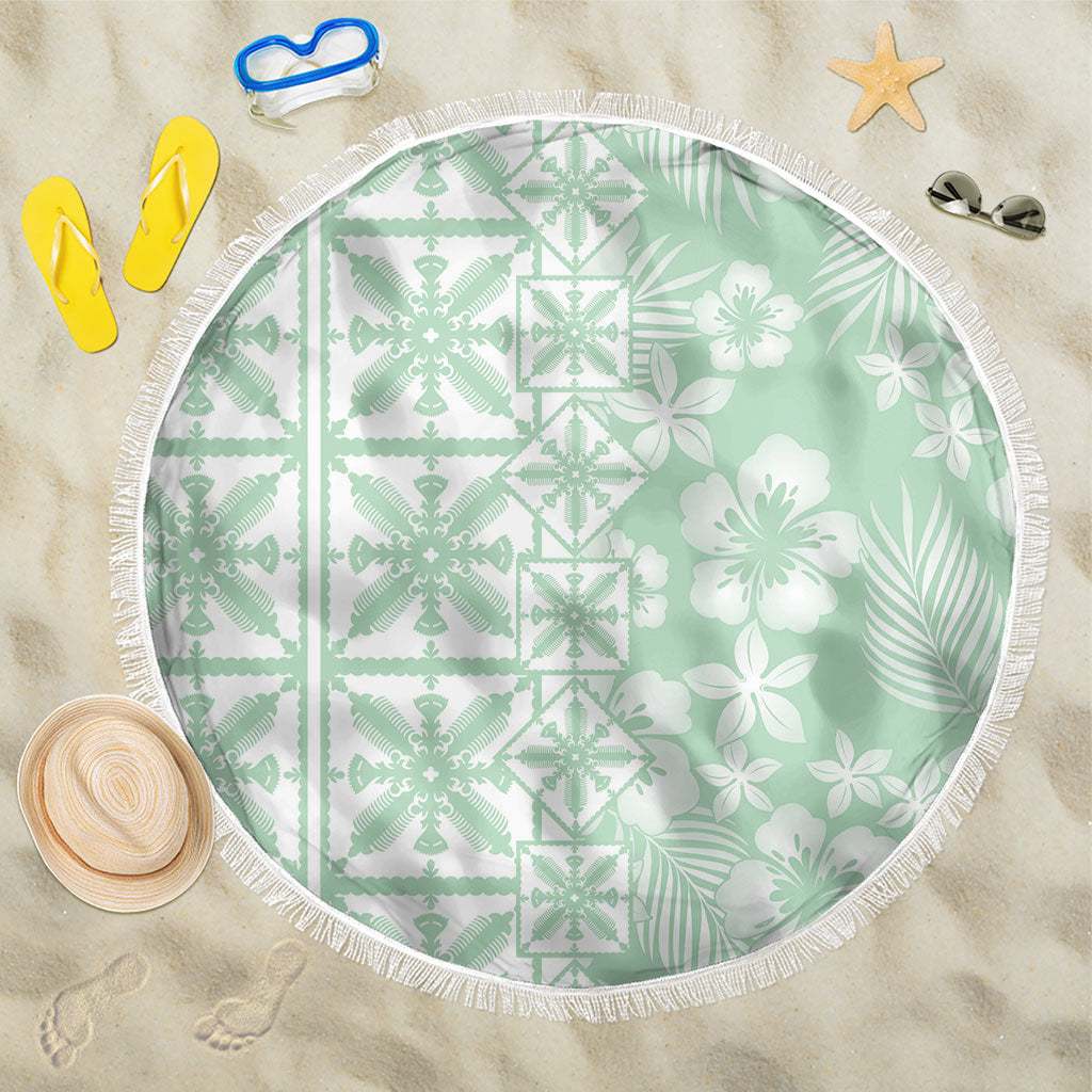 Pastel Green Kahili Quilt Hawaii Beach Blanket Tropical Flower Seamless Half Style