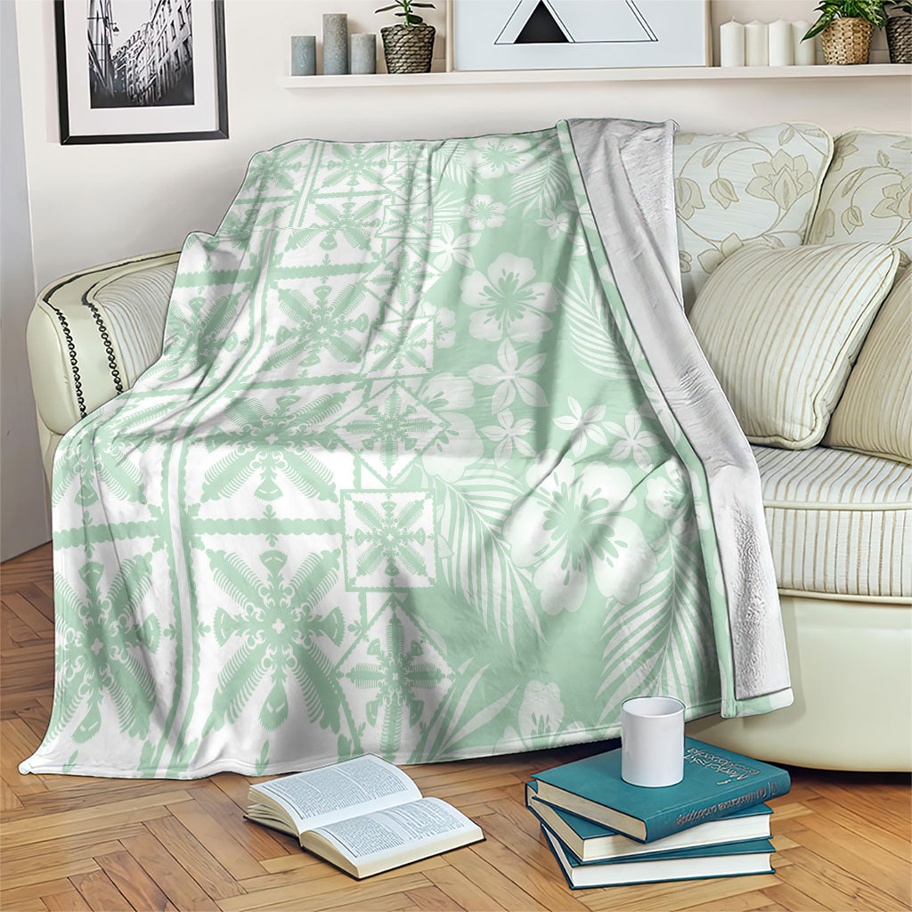 Pastel Green Kahili Quilt Hawaii Blanket Tropical Flower Seamless Half Style