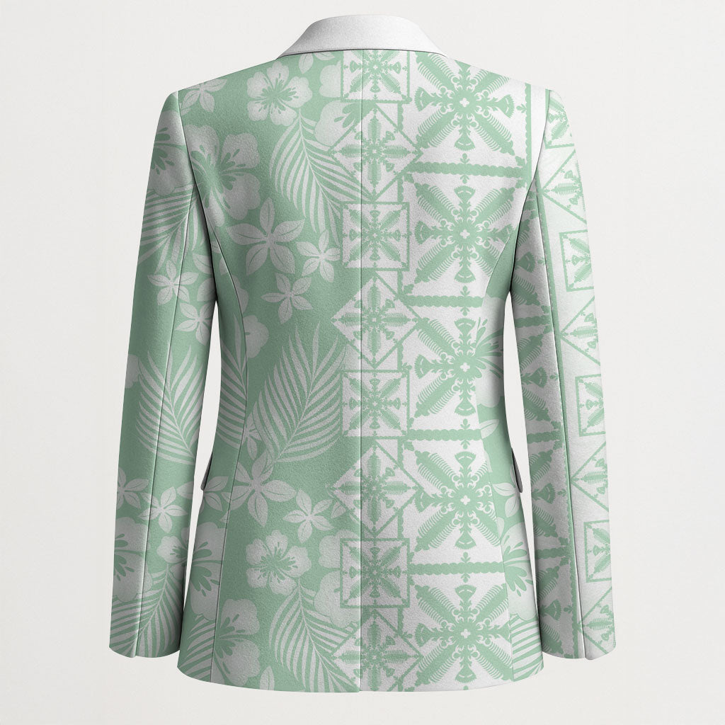 Pastel Green Kahili Quilt Hawaii Blazer Tropical Flower Seamless Half Style