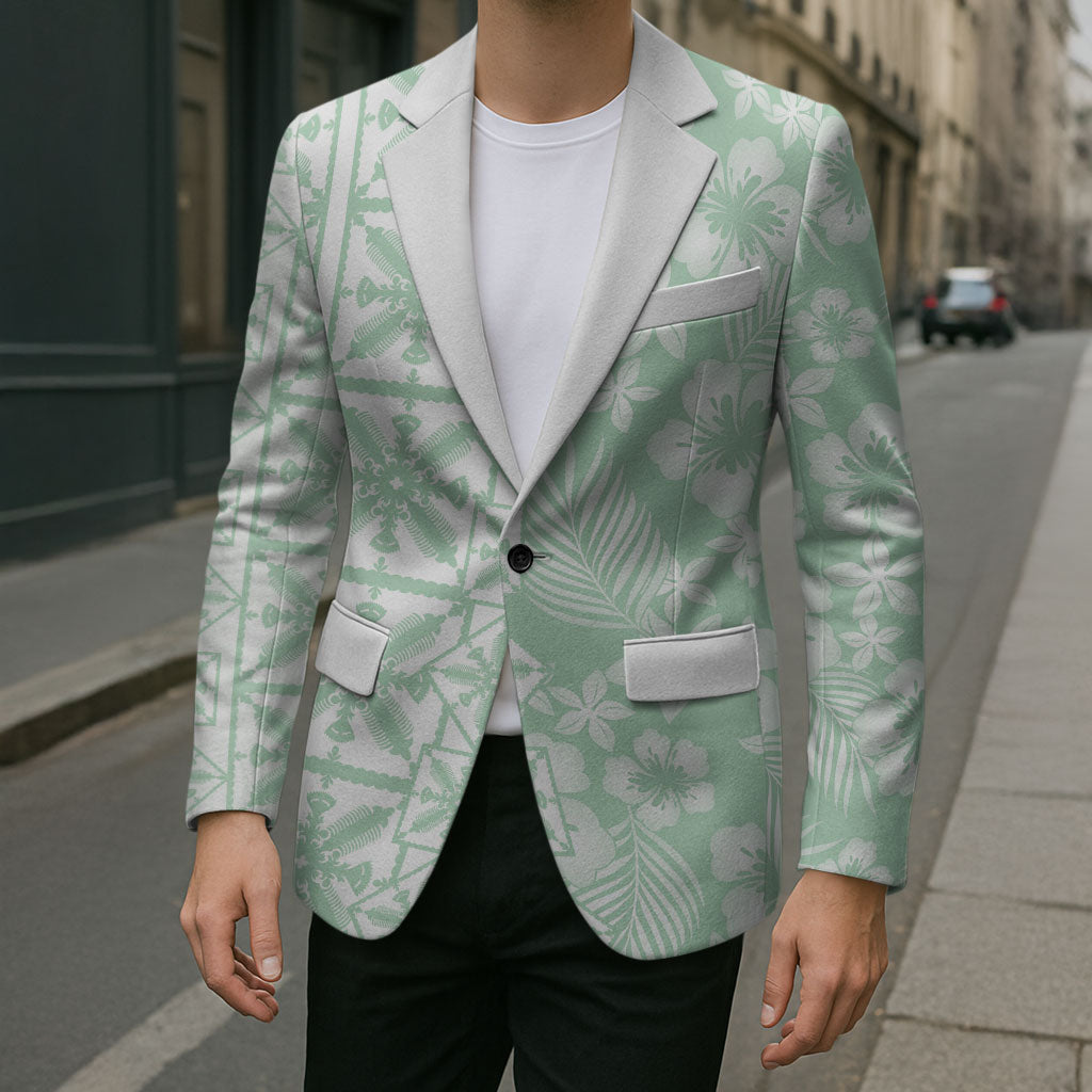 Pastel Green Kahili Quilt Hawaii Blazer Tropical Flower Seamless Half Style
