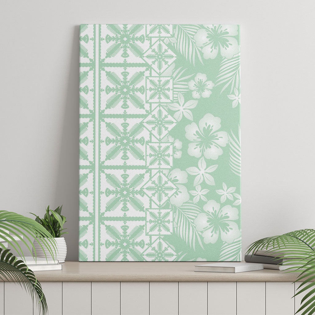 Pastel Green Kahili Quilt Hawaii Canvas Wall Art Tropical Flower Seamless Half Style