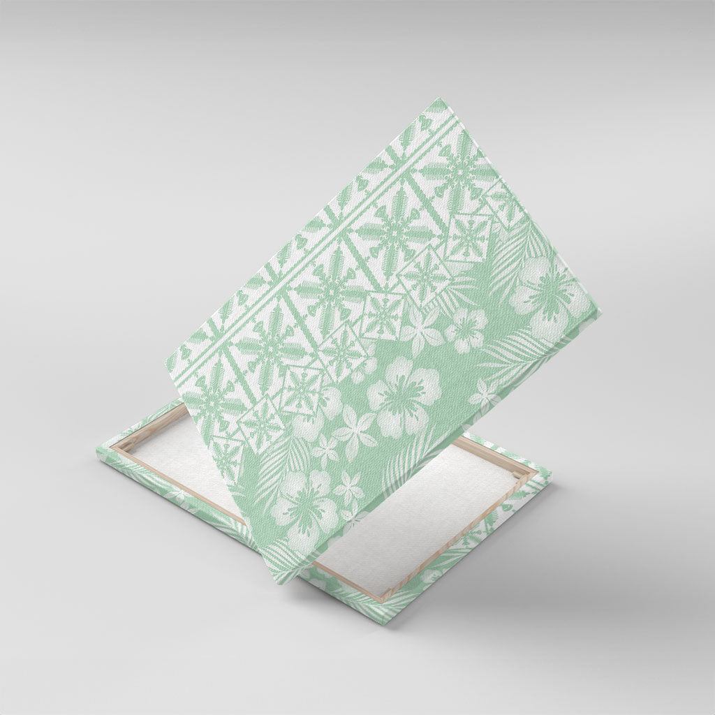Pastel Green Kahili Quilt Hawaii Canvas Wall Art Tropical Flower Seamless Half Style