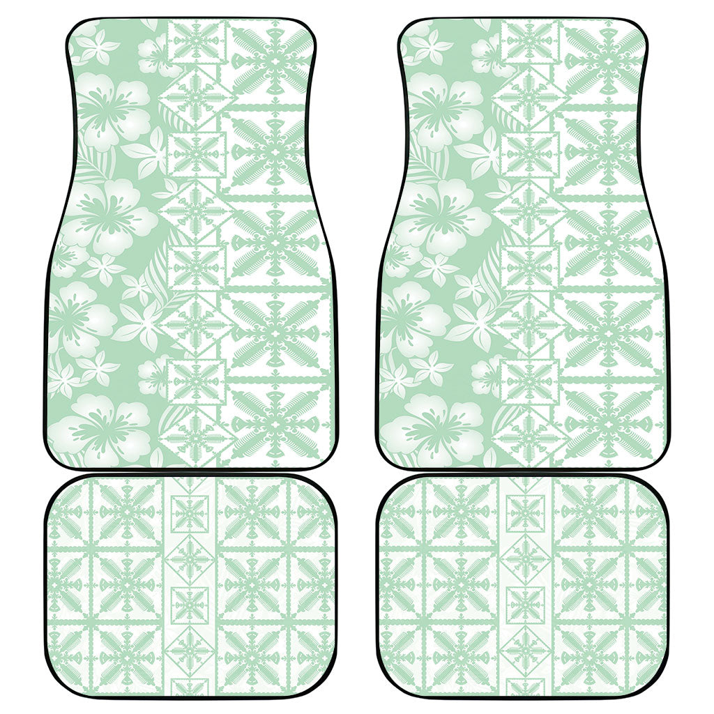 Pastel Green Kahili Quilt Hawaii Car Mats Tropical Flower Seamless Half Style