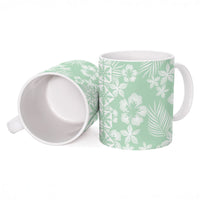 Pastel Green Kahili Quilt Hawaii Ceramic Mug Tropical Flower Seamless Half Style