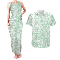 Pastel Green Kahili Quilt Hawaii Couples Matching Tank Maxi Dress and Hawaiian Shirt Tropical Flower Seamless Half Style LT14 Green - Polynesian Pride