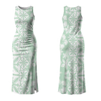 Pastel Green Kahili Quilt Hawaii Couples Matching Tank Maxi Dress and Long Sleeve Button Shirt Tropical Flower Seamless Half Style LT14 - Polynesian Pride