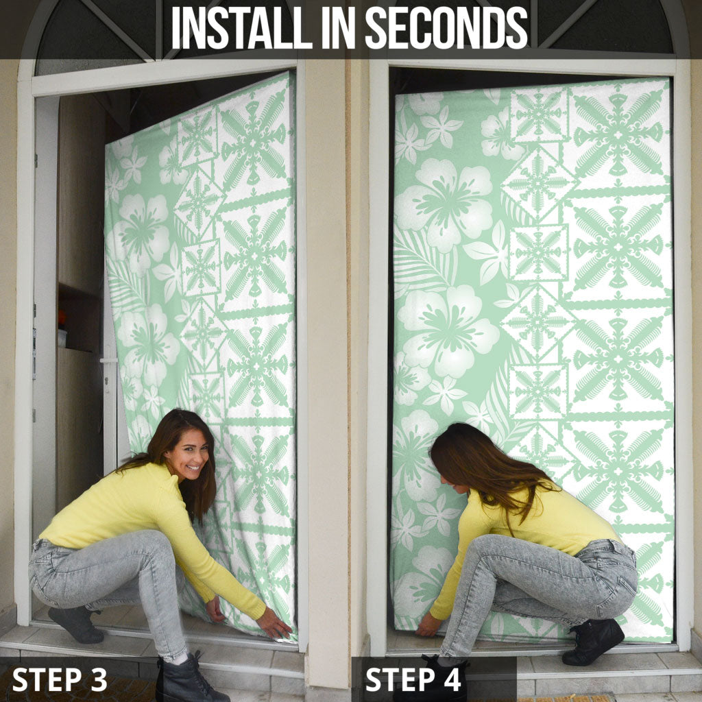 Pastel Green Kahili Quilt Hawaii Door Cover Tropical Flower Seamless Half Style
