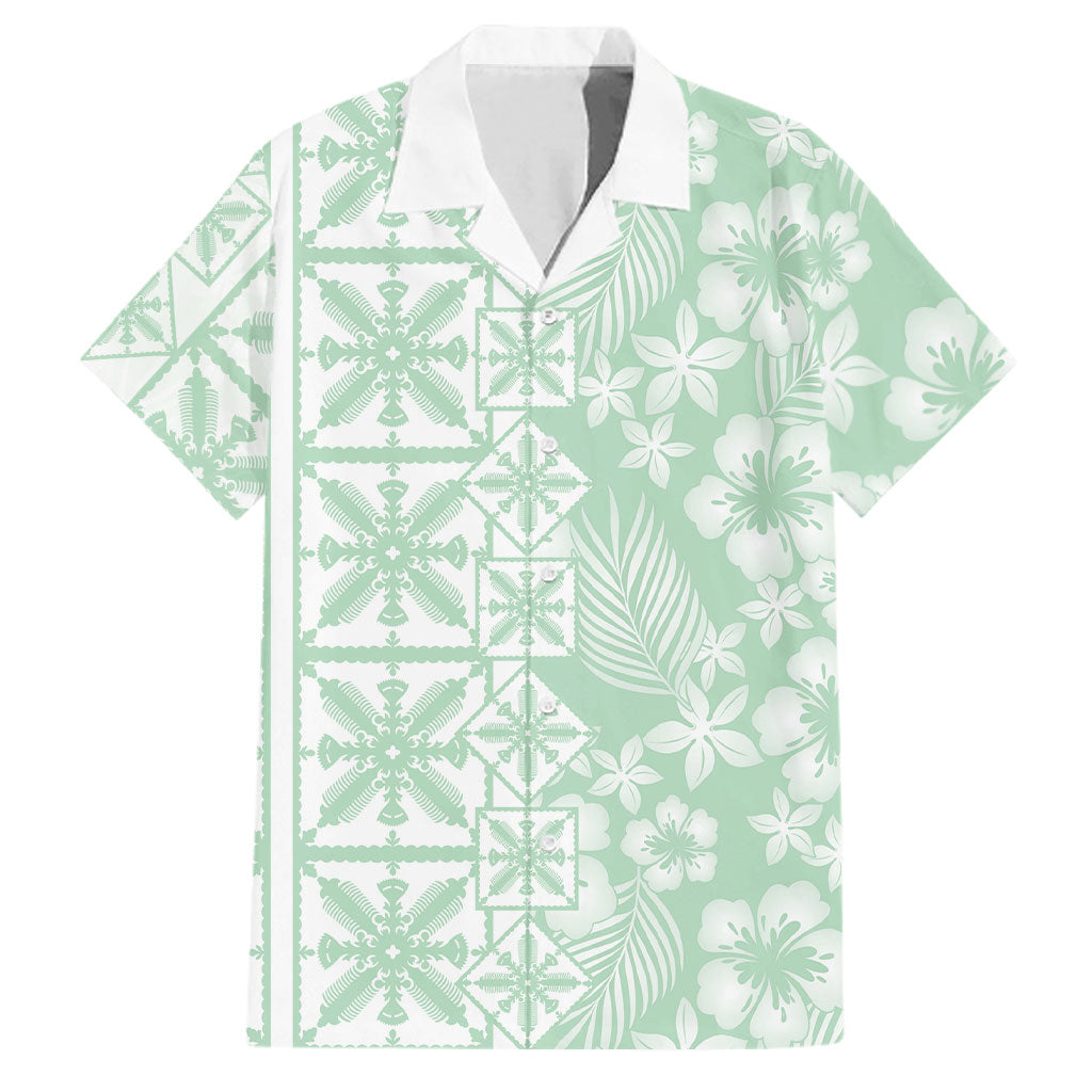 Pastel Green Kahili Quilt Hawaii Family Matching Mermaid Dress and Hawaiian Shirt Tropical Flower Seamless Half Style LT14 Dad's Shirt - Short Sleeve Green - Polynesian Pride