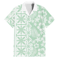Pastel Green Kahili Quilt Hawaii Family Matching Off Shoulder Maxi Dress and Hawaiian Shirt Tropical Flower Seamless Half Style LT14 Dad's Shirt - Short Sleeve Green - Polynesian Pride
