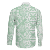 Pastel Green Kahili Quilt Hawaii Family Matching Off Shoulder Maxi Dress and Hawaiian Shirt Tropical Flower Seamless Half Style LT14 - Polynesian Pride