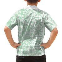 Pastel Green Kahili Quilt Hawaii Family Matching Off Shoulder Short Dress and Hawaiian Shirt Tropical Flower Seamless Half Style LT14 - Polynesian Pride