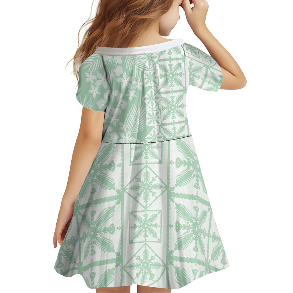Pastel Green Kahili Quilt Hawaii Family Matching Off Shoulder Short Dress and Hawaiian Shirt Tropical Flower Seamless Half Style LT14 - Polynesian Pride